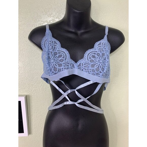 Baby Blue Lace Wrap Around Bralette Size Extra Large - Picture 2 of 9
